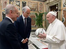 Pope Francis meets with members of the Italian Basketball Federation at the Vatican’s Clementine Hall, May 31, 2021.